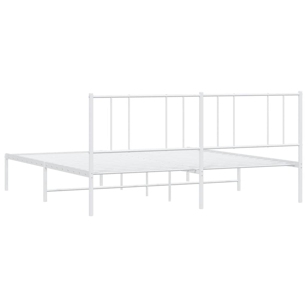 Metal Bed Frame without Mattress with Headboard White 183x213cm