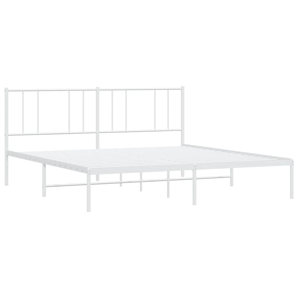 Metal Bed Frame without Mattress with Headboard White 193x203cm