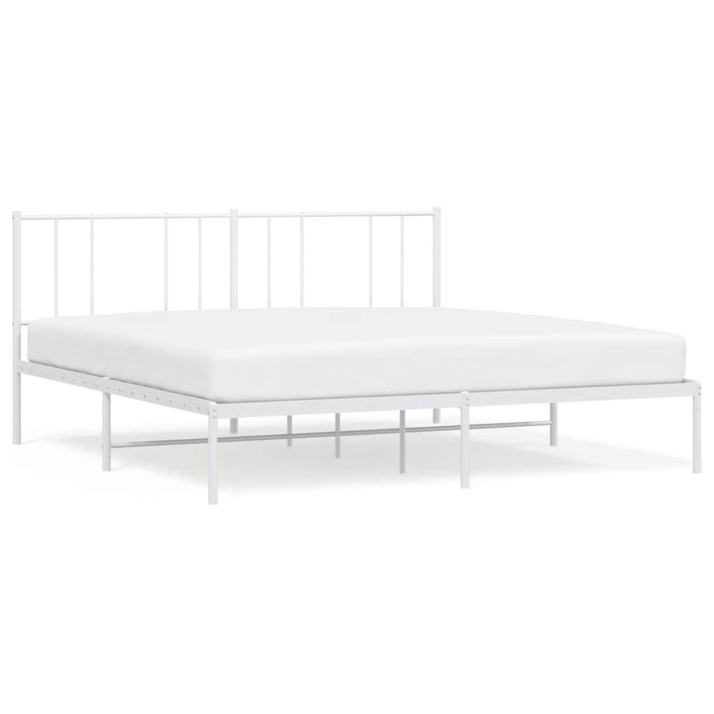 Metal Bed Frame without Mattress with Headboard White 200x200cm