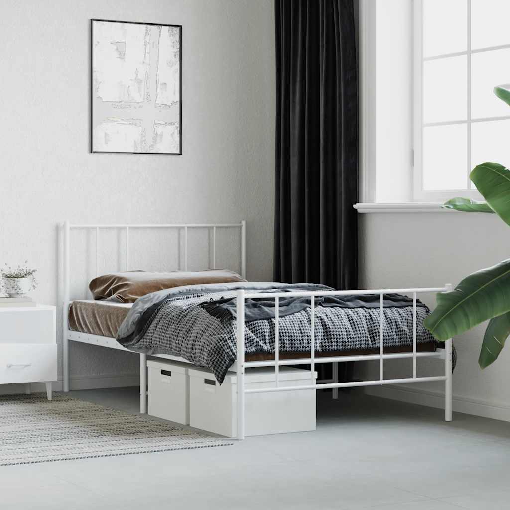 Metal Bed Frame without Mattress with Footboard White 75x190cm
