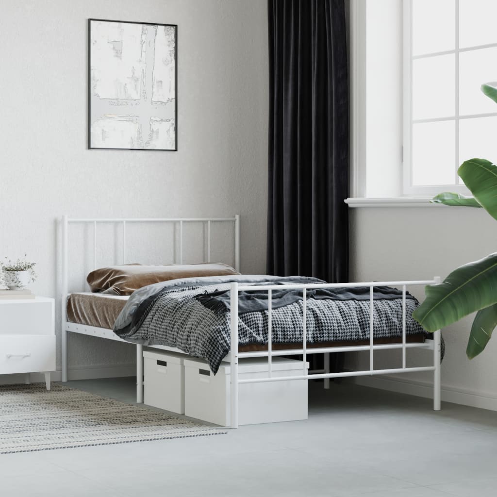 vidaXL Metal Bed Frame without Mattress with Footboard White 80x200cm