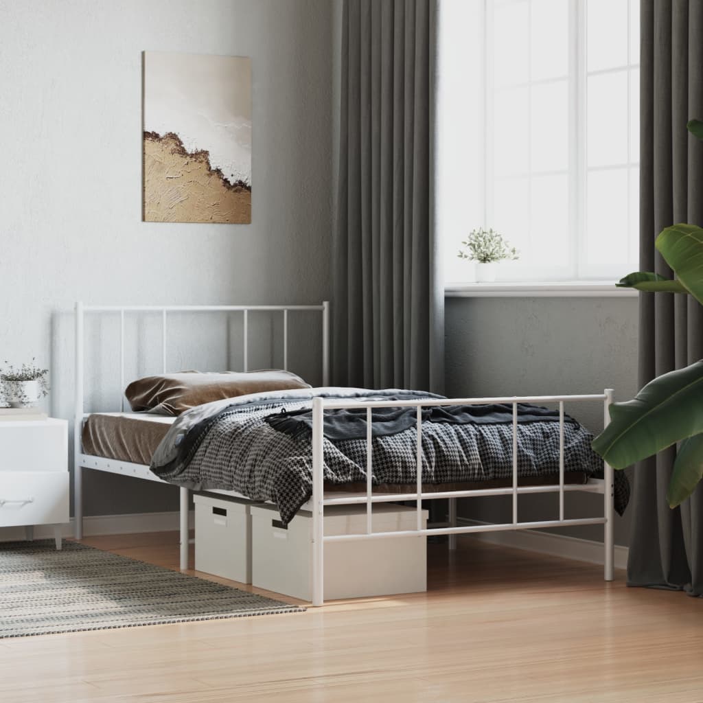 vidaXL Metal Bed Frame without Mattress with Footboard White 80x200cm