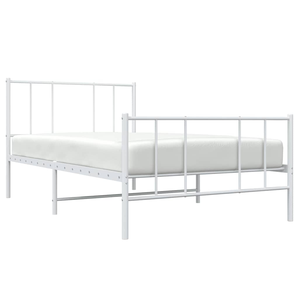 Metal Bed Frame without Mattress with Footboard White 90x190cm