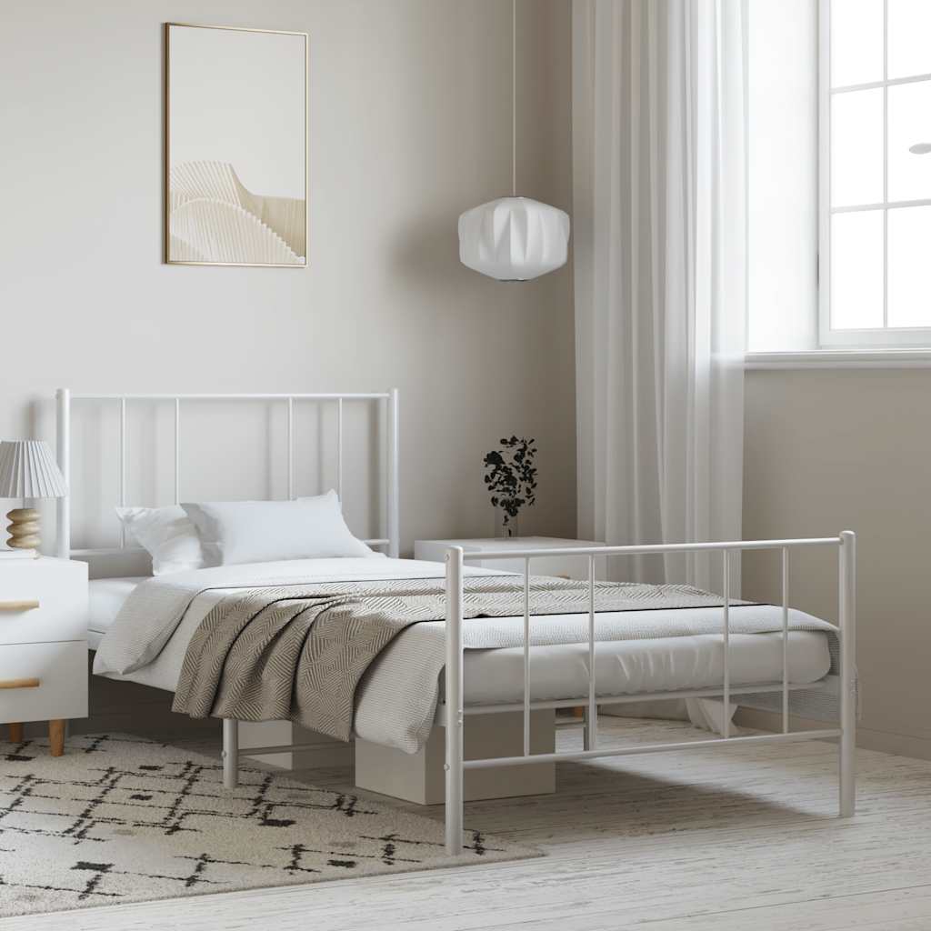 Metal Bed Frame without Mattress with Footboard White 100x190cm