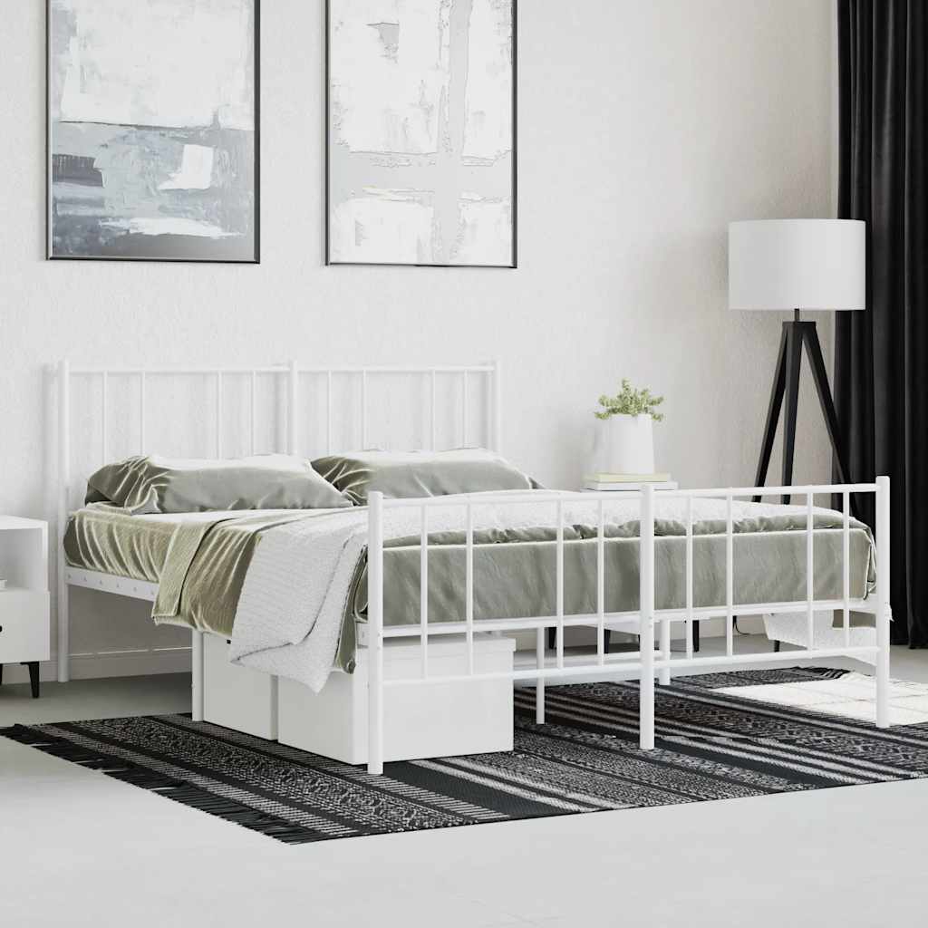 Metal Bed Frame without Mattress with Footboard White 120x190cm