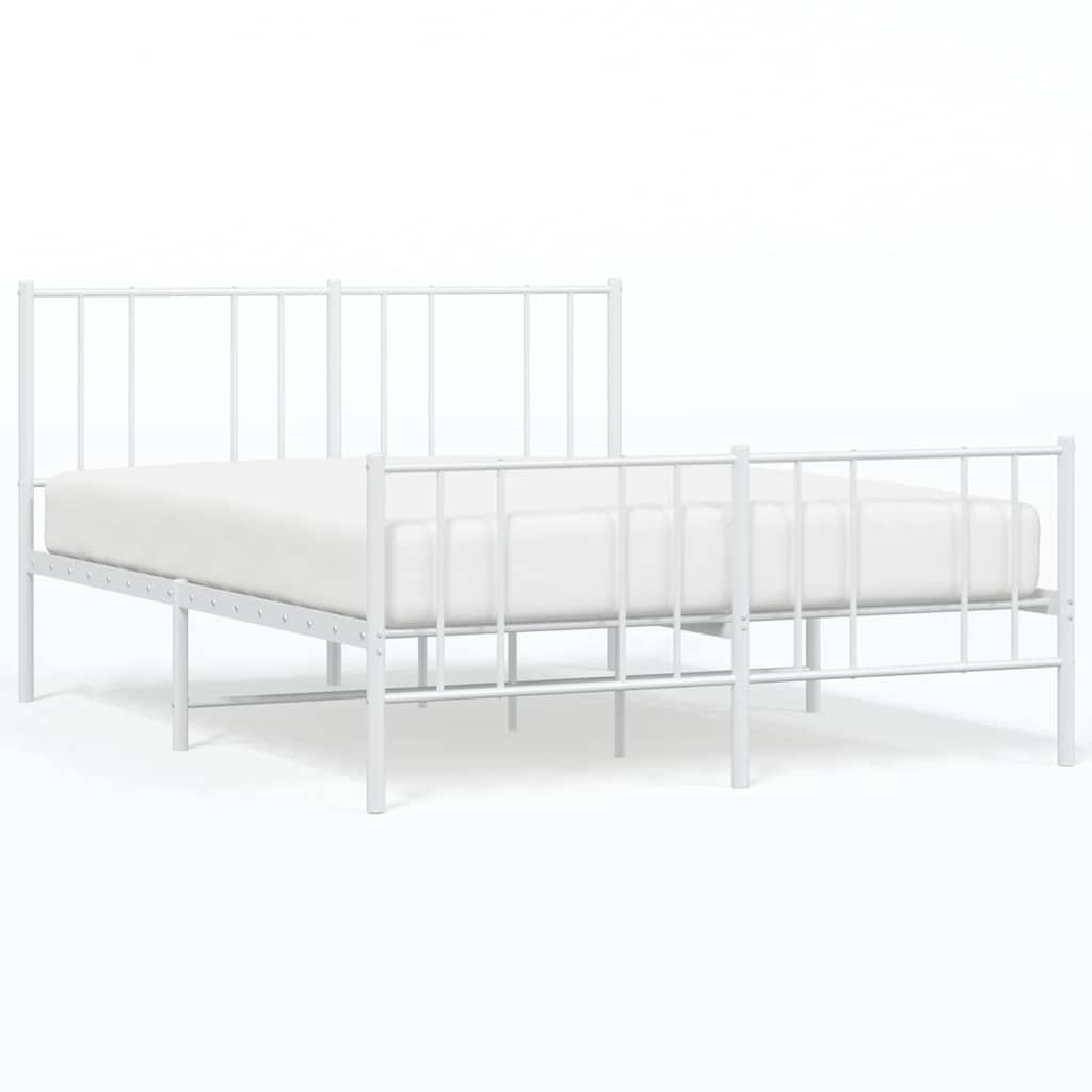 Metal Bed Frame without Mattress with Footboard White 135x190cm