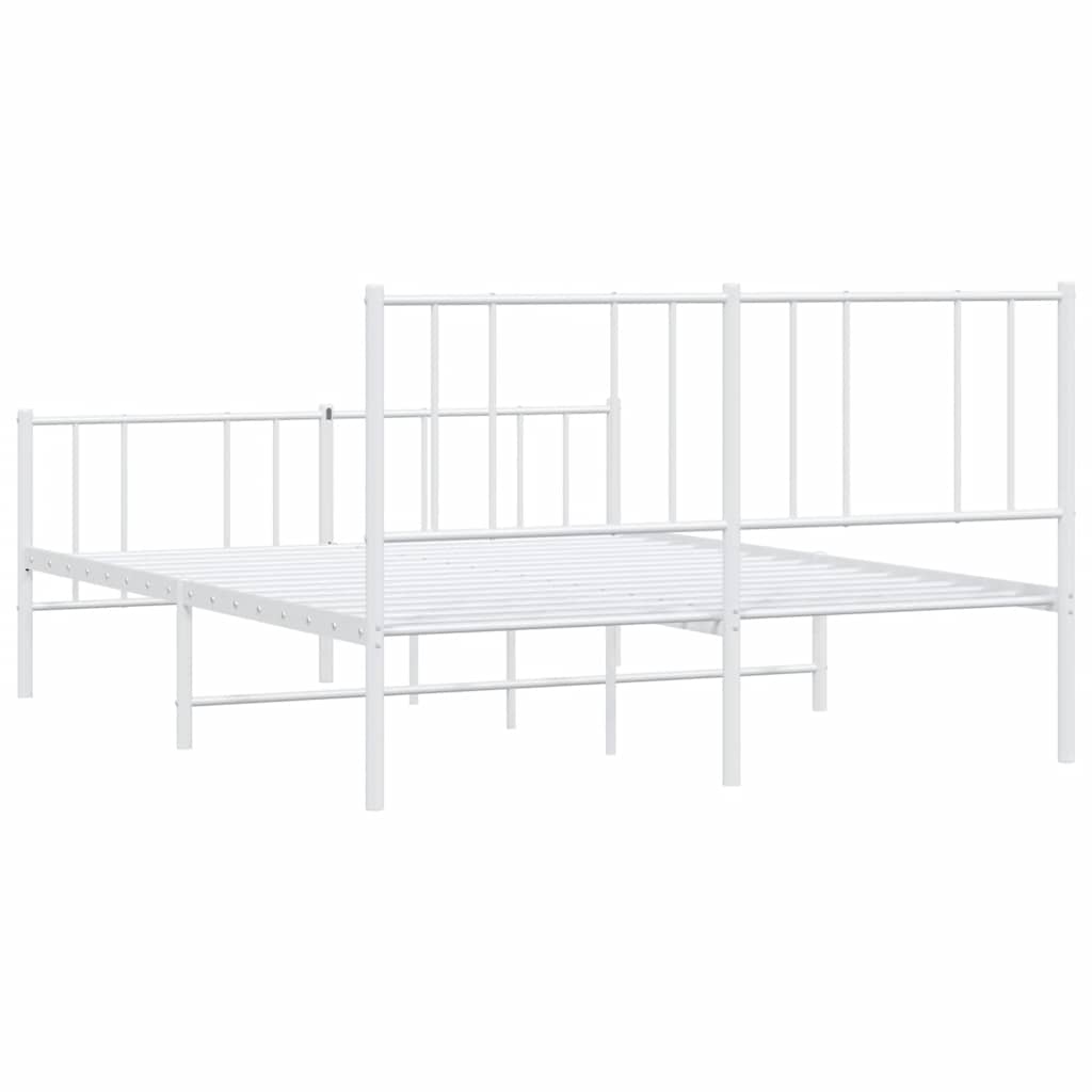 Metal Bed Frame without Mattress with Footboard White 135x190cm