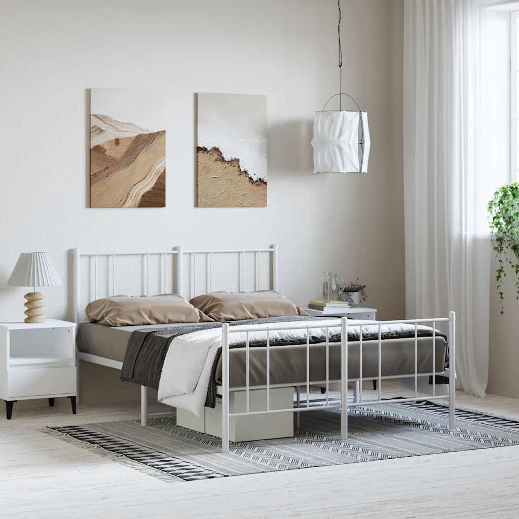 Metal Bed Frame without Mattress with Footboard White 135x190cm
