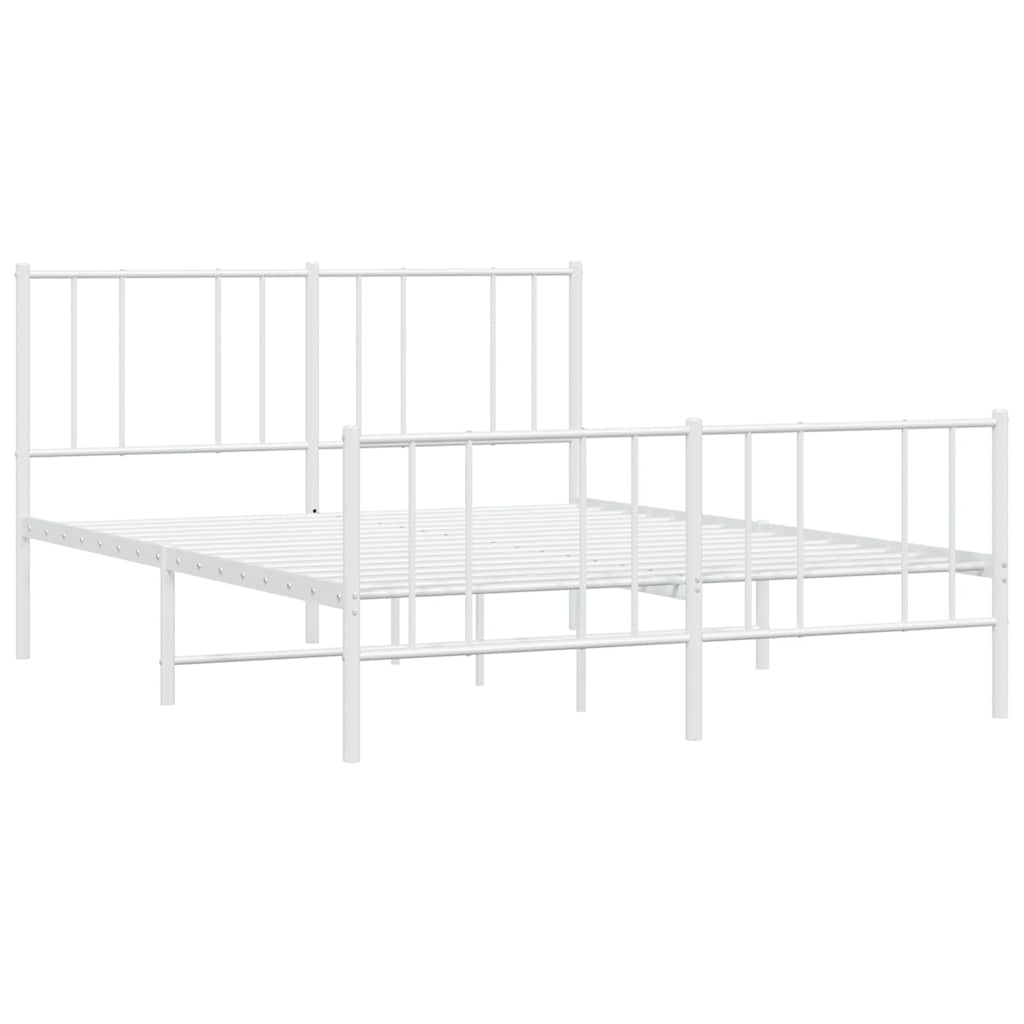 Metal Bed Frame without Mattress with Footboard White 140x190cm