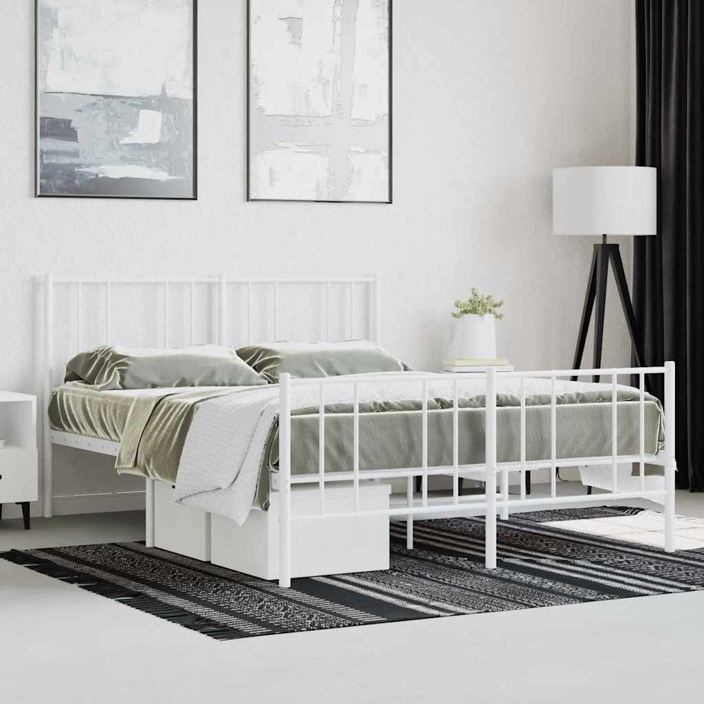 Metal Bed Frame without Mattress with Footboard White 140x200cm