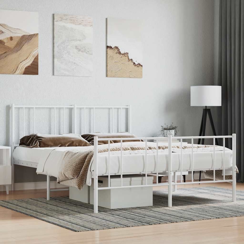Metal Bed Frame without Mattress with Footboard White 140x200cm