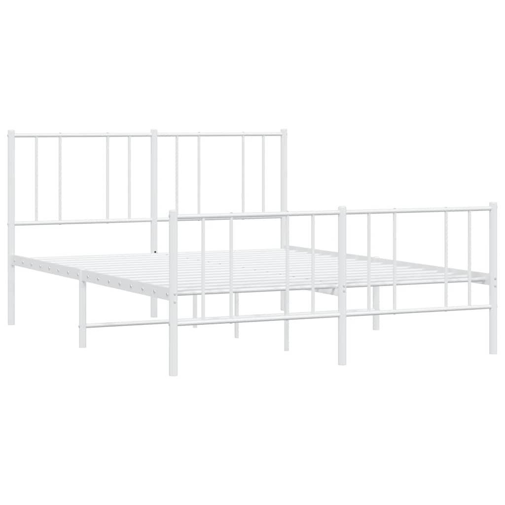 Metal Bed Frame without Mattress with Footboard White 160x200cm