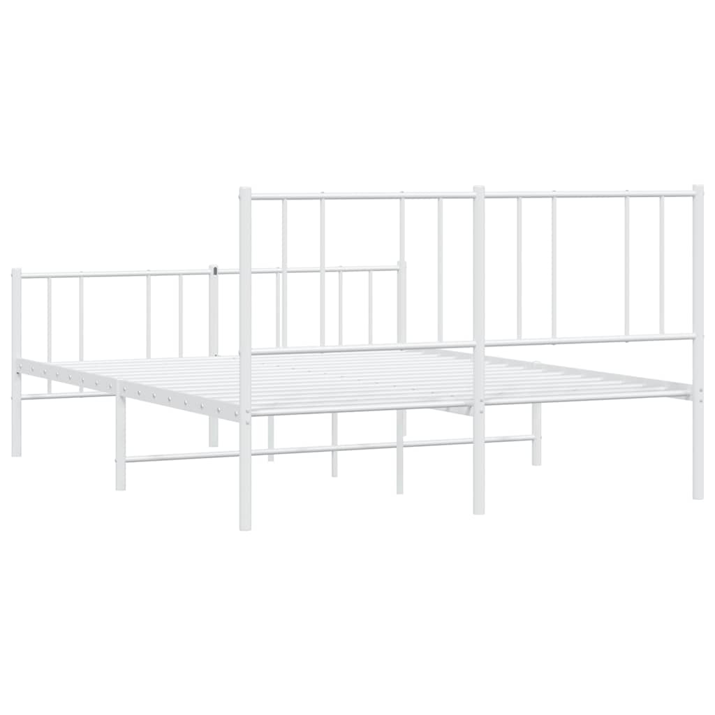 Metal Bed Frame without Mattress with Footboard White 160x200cm