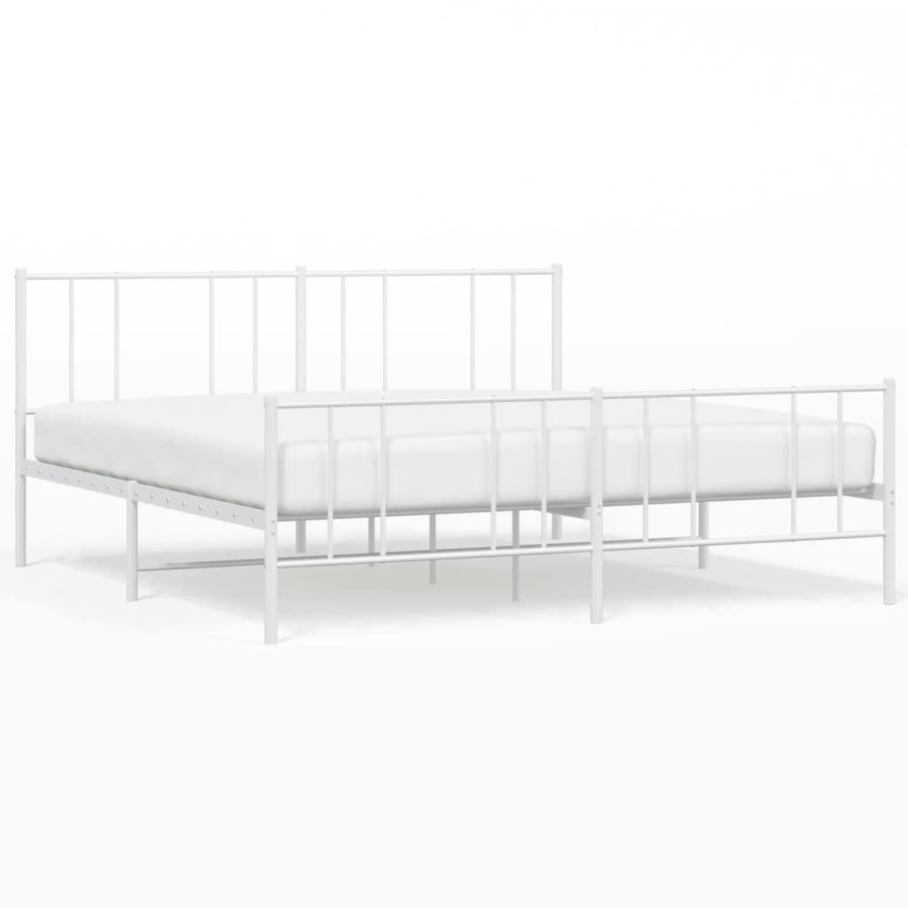 vidaXL Metal Bed Frame without Mattress with Footboard White 180x200cm