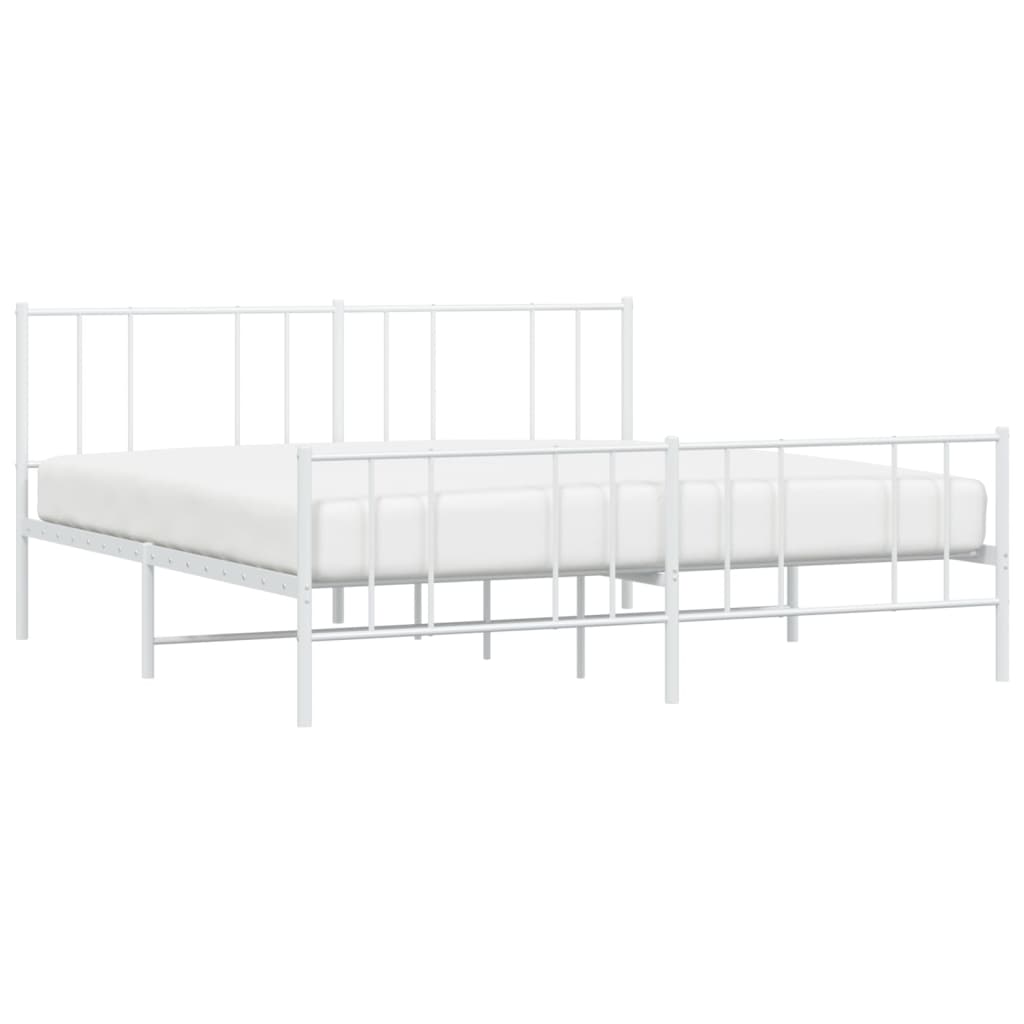 vidaXL Metal Bed Frame without Mattress with Footboard White 180x200cm