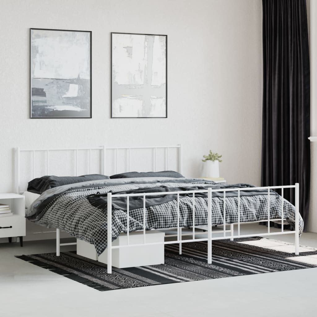 vidaXL Metal Bed Frame without Mattress with Footboard White 180x200cm