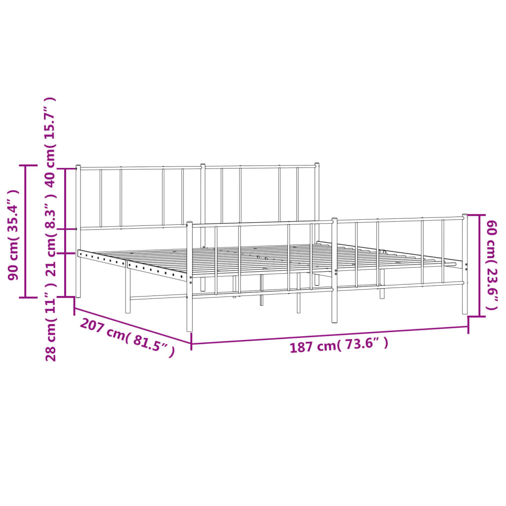 vidaXL Metal Bed Frame without Mattress with Footboard White 180x200cm