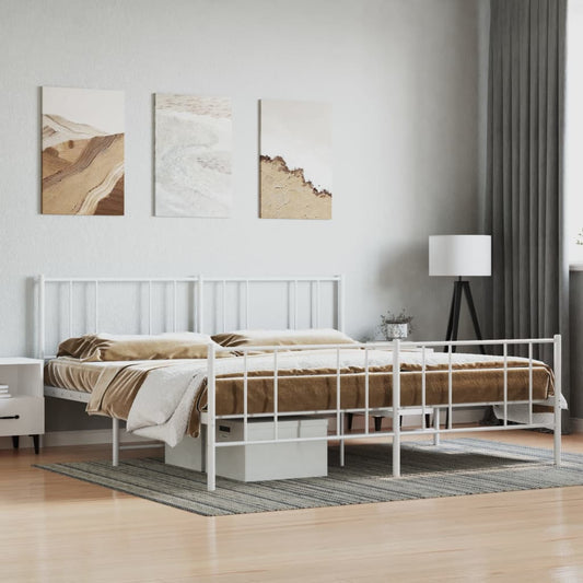 vidaXL Metal Bed Frame without Mattress with Footboard White 180x200cm