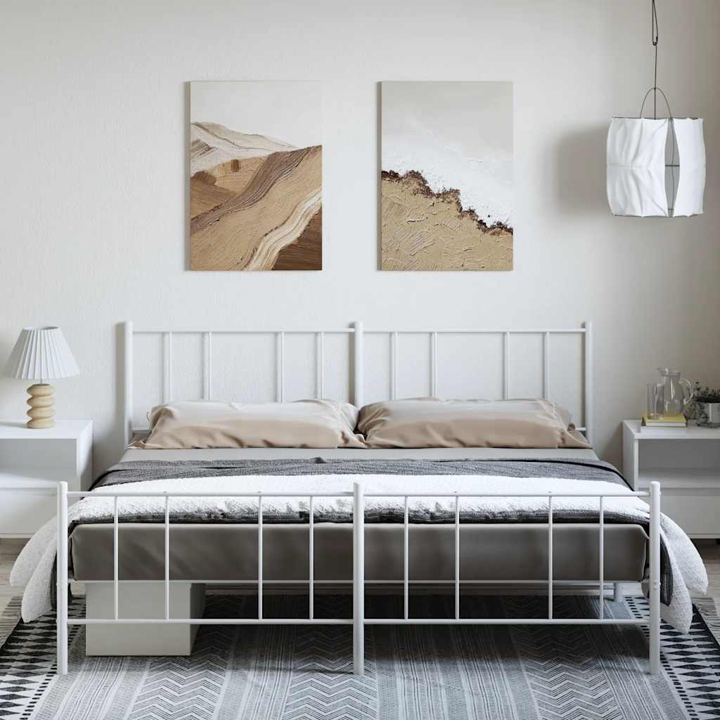 Metal Bed Frame without Mattress with Footboard White 193x203cm