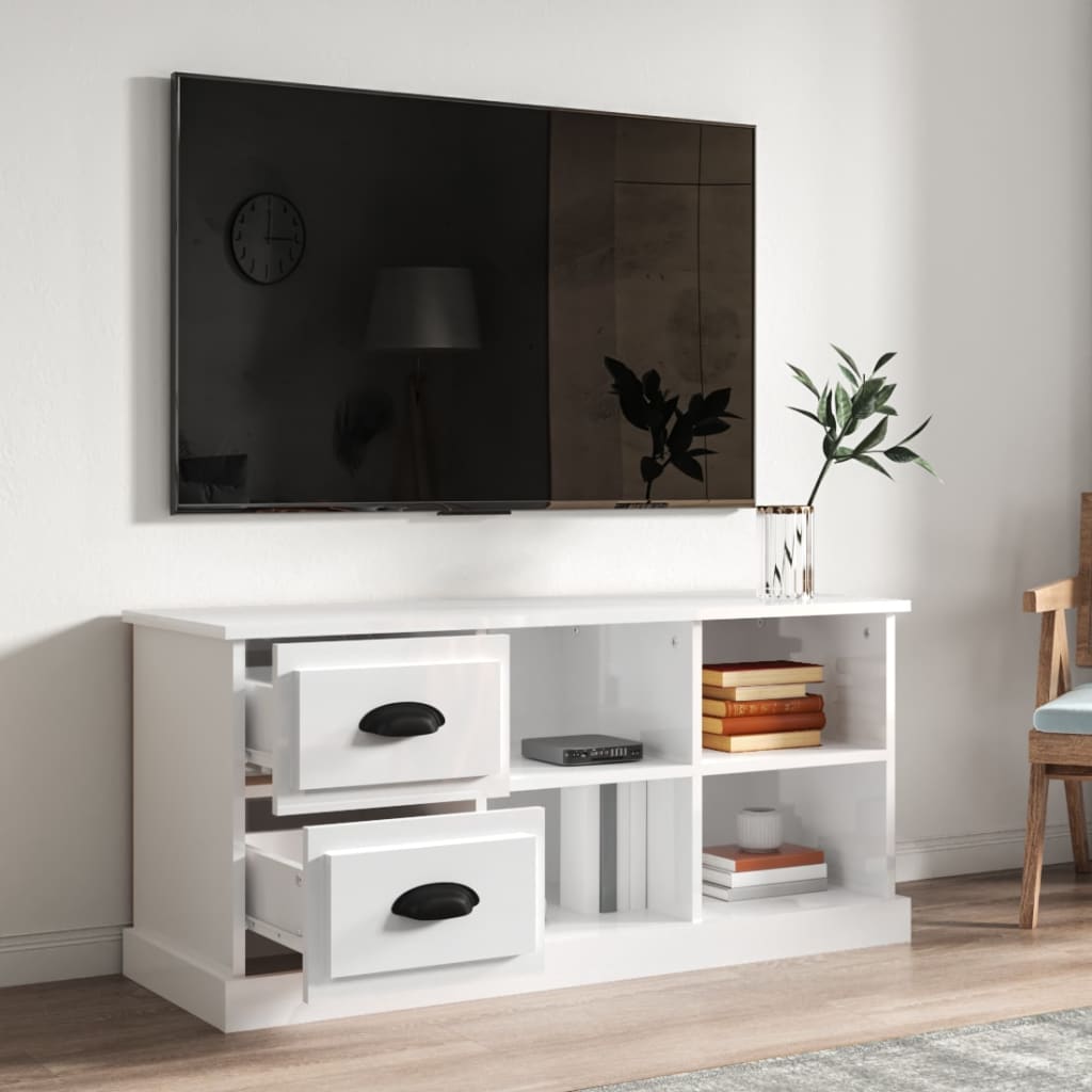 TV Cabinet High Gloss White 102x35,5x47,5 cm Engineered Wood