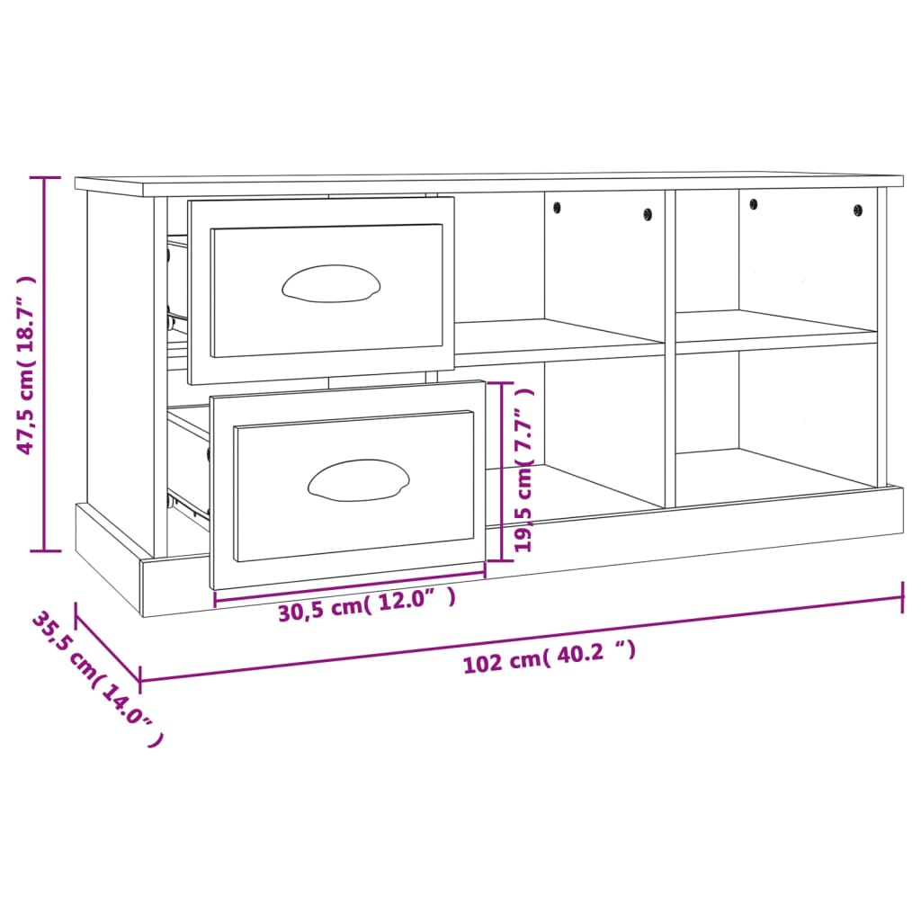 TV Cabinet High Gloss White 102x35,5x47,5 cm Engineered Wood