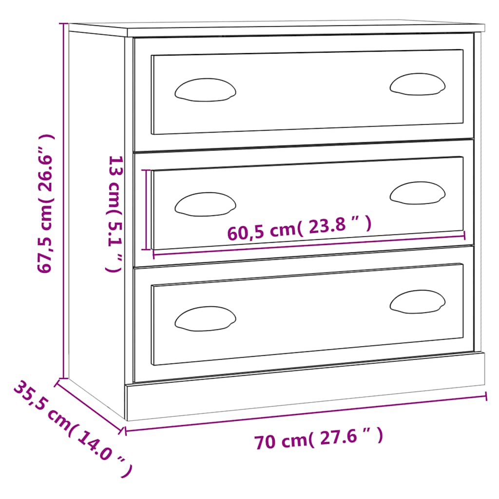 Sideboard High Gloss White 70x35,5x67,5 cm Engineered Wood