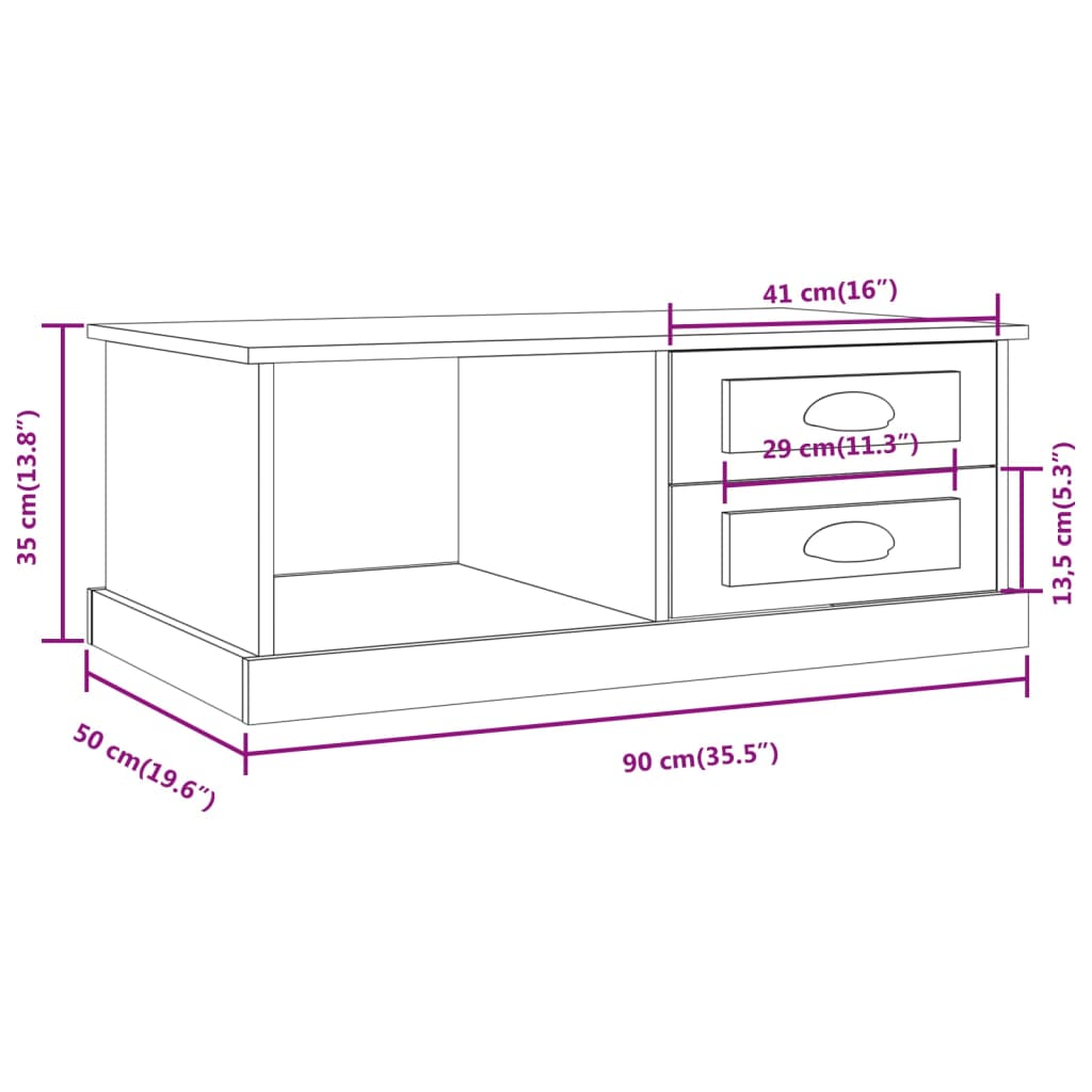 Coffee Table Smoked Oak 90x50x35 cm Engineered Wood