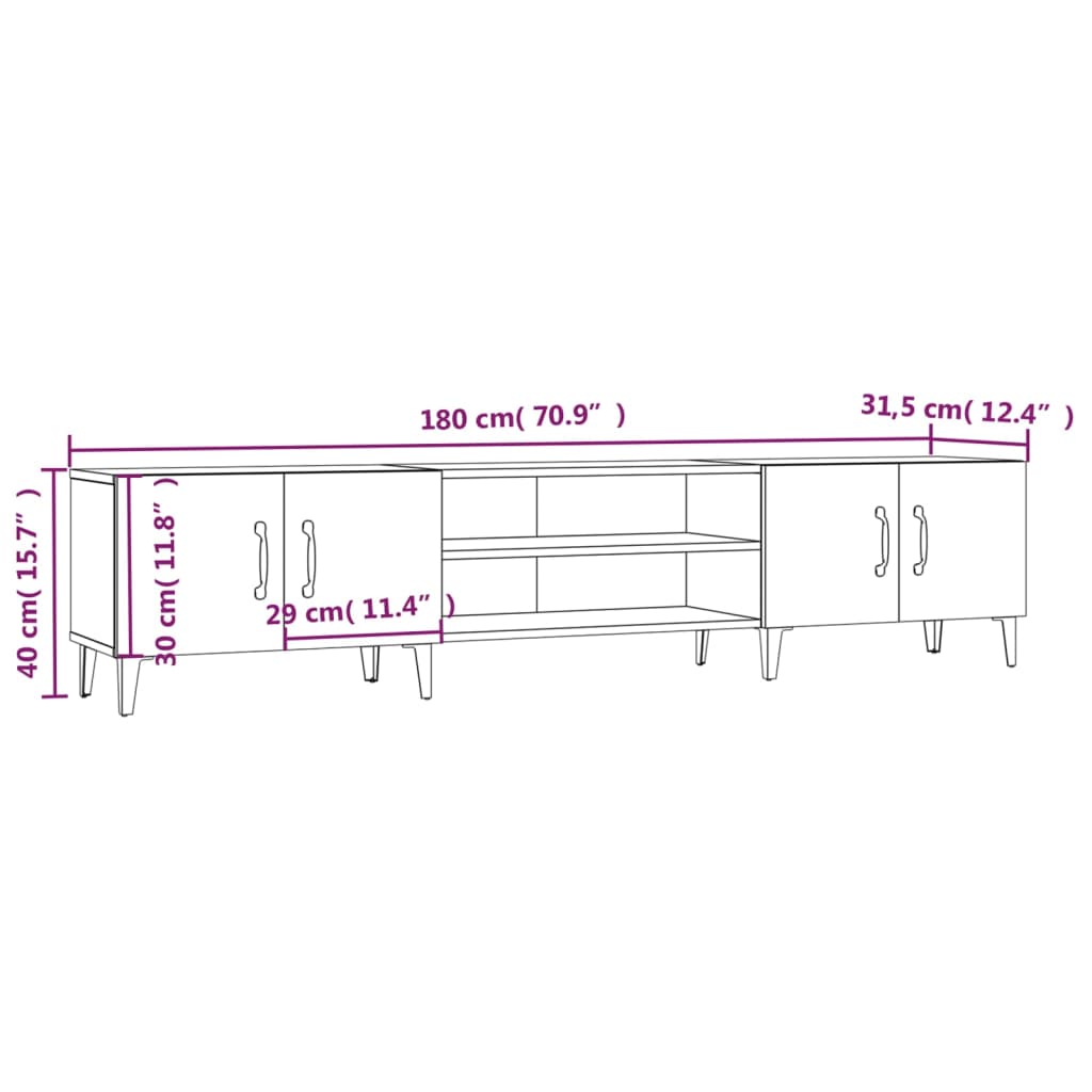 vidaXL TV Cabinet Concrete Grey 180x31.5x40 cm Engineered Wood