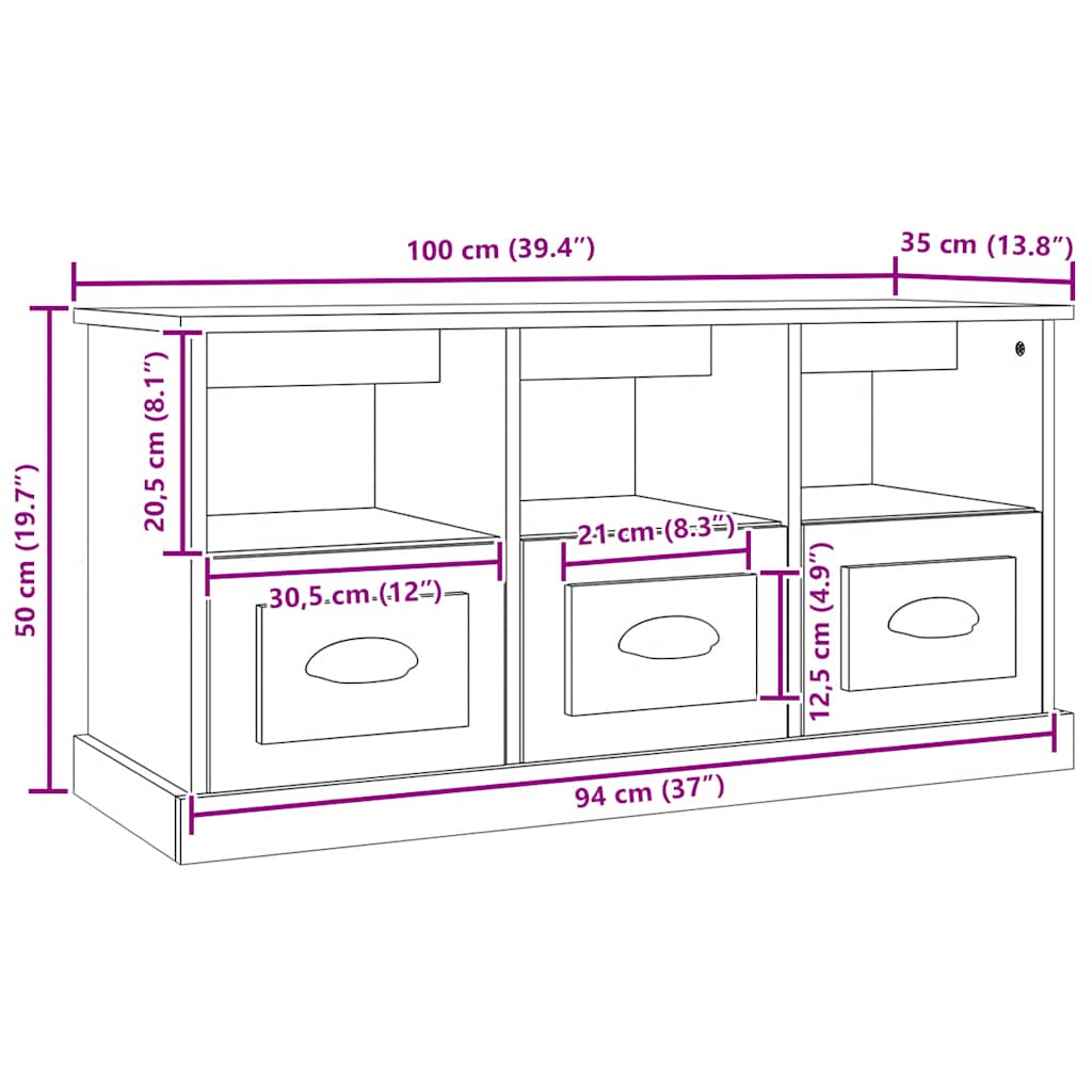TV Cabinet High Gloss White 100x35x50 cm Engineered Wood