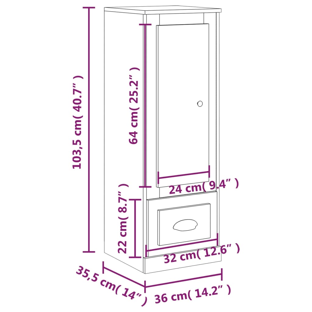 Highboard Grey Sonoma 36x35,5x103,5 cm Engineered Wood