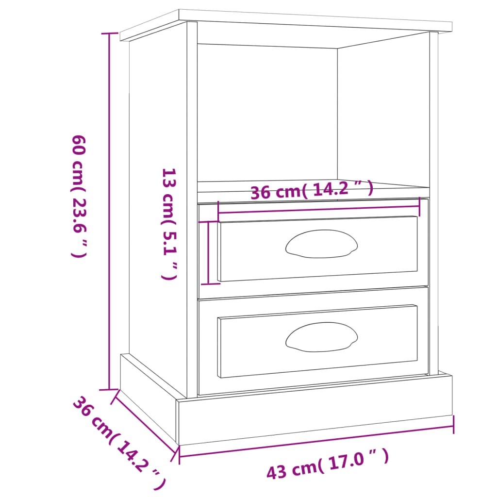 vidaXL Bedside Cabinets 2 pcs Concrete Grey 43x36x60 cm