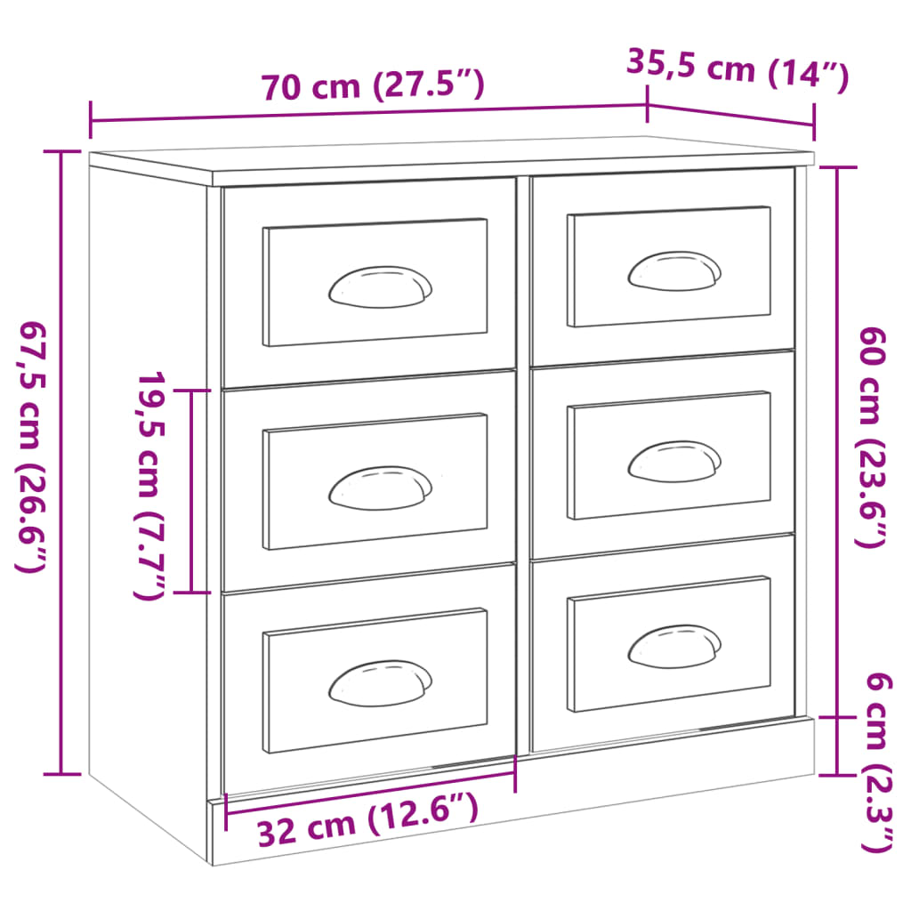 Sideboard Sonoma Oak 70x35,5x67,5 cm Engineered Wood