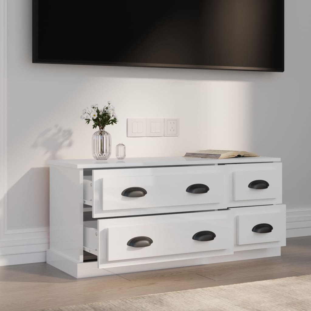 TV Cabinet High Gloss White 100x35,5x45 cm Engineered Wood