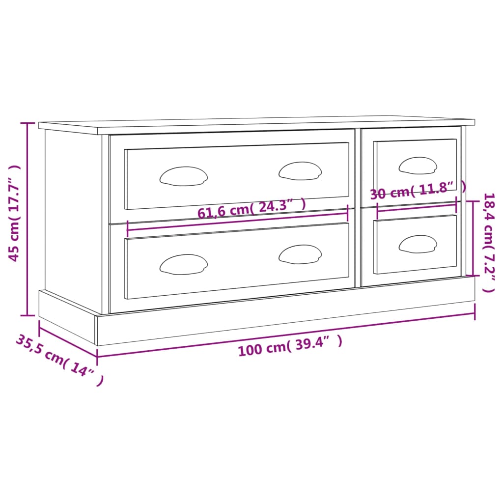 TV Cabinet High Gloss White 100x35,5x45 cm Engineered Wood