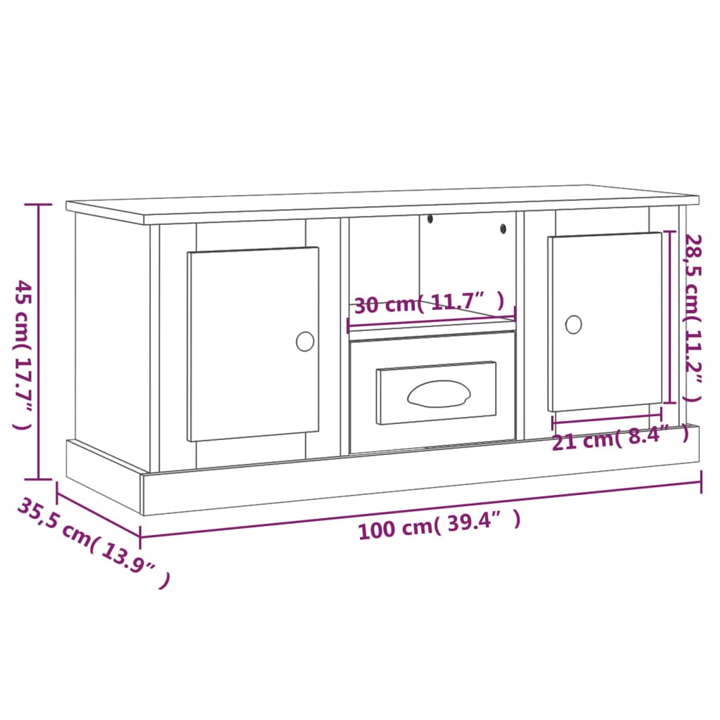 vidaXL TV Cabinet Concrete Grey 100x35.5x45 cm Engineered Wood