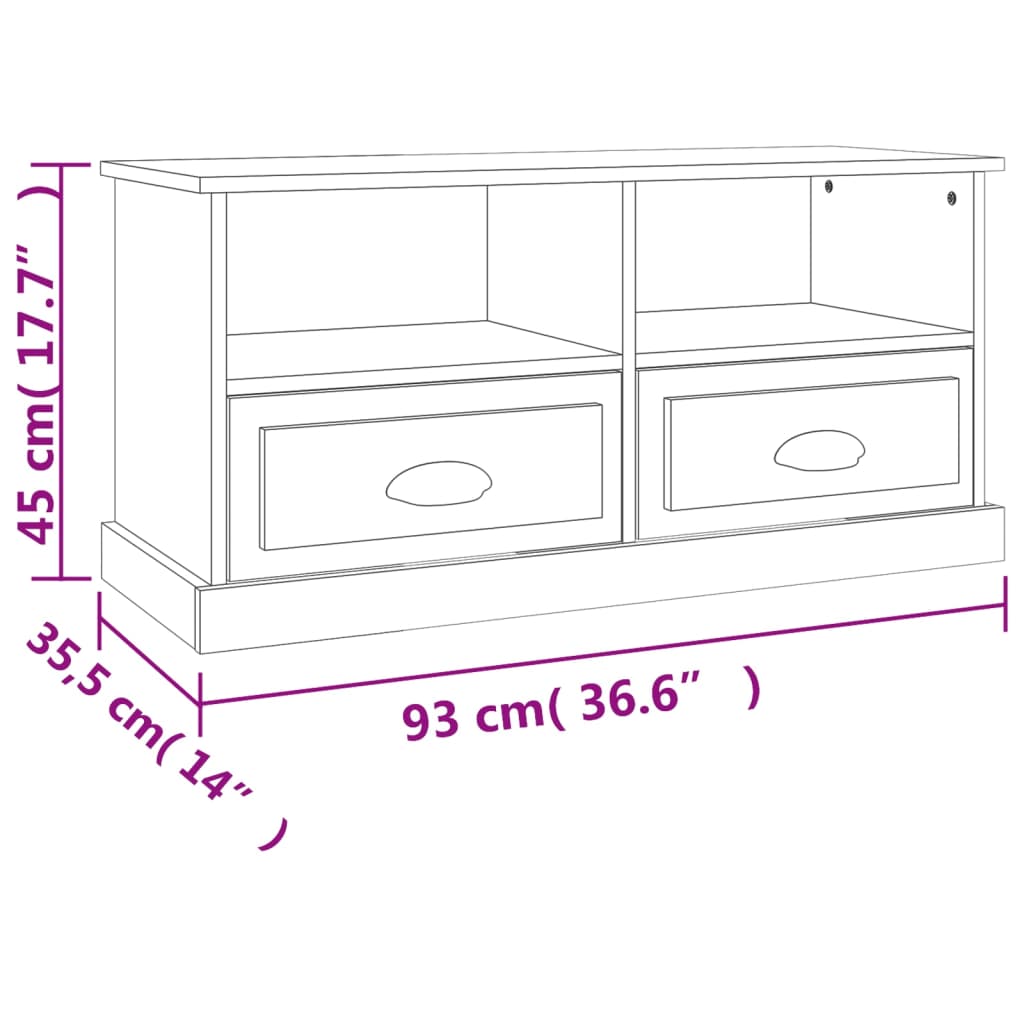 vidaXL TV Cabinet White 93x35.5x45 cm Engineered Wood