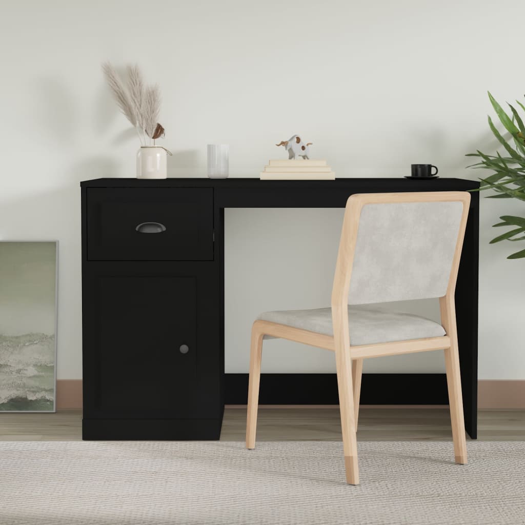 vidaXL Desk with Drawer Black 115x50x75 cm Engineered Wood