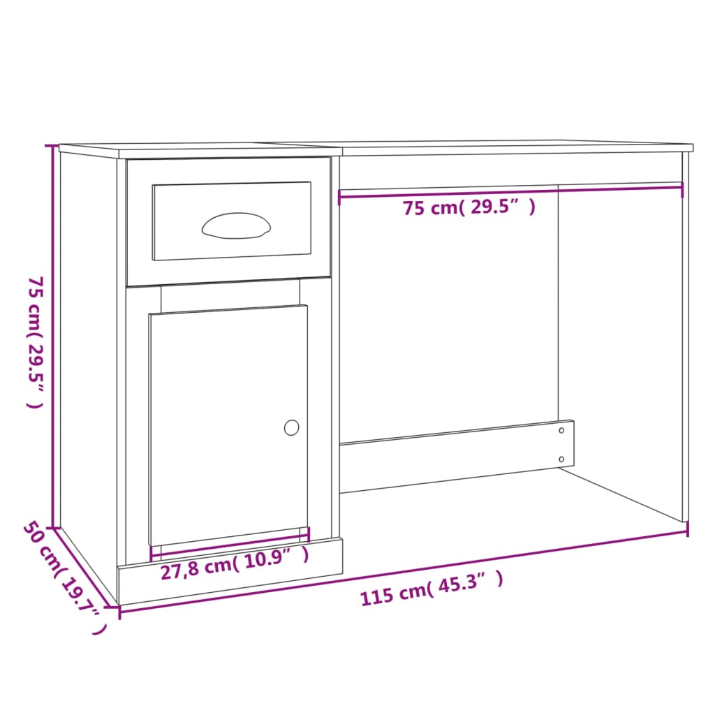 vidaXL Desk with Drawer Grey Sonoma 115x50x75 cm Engineered Wood