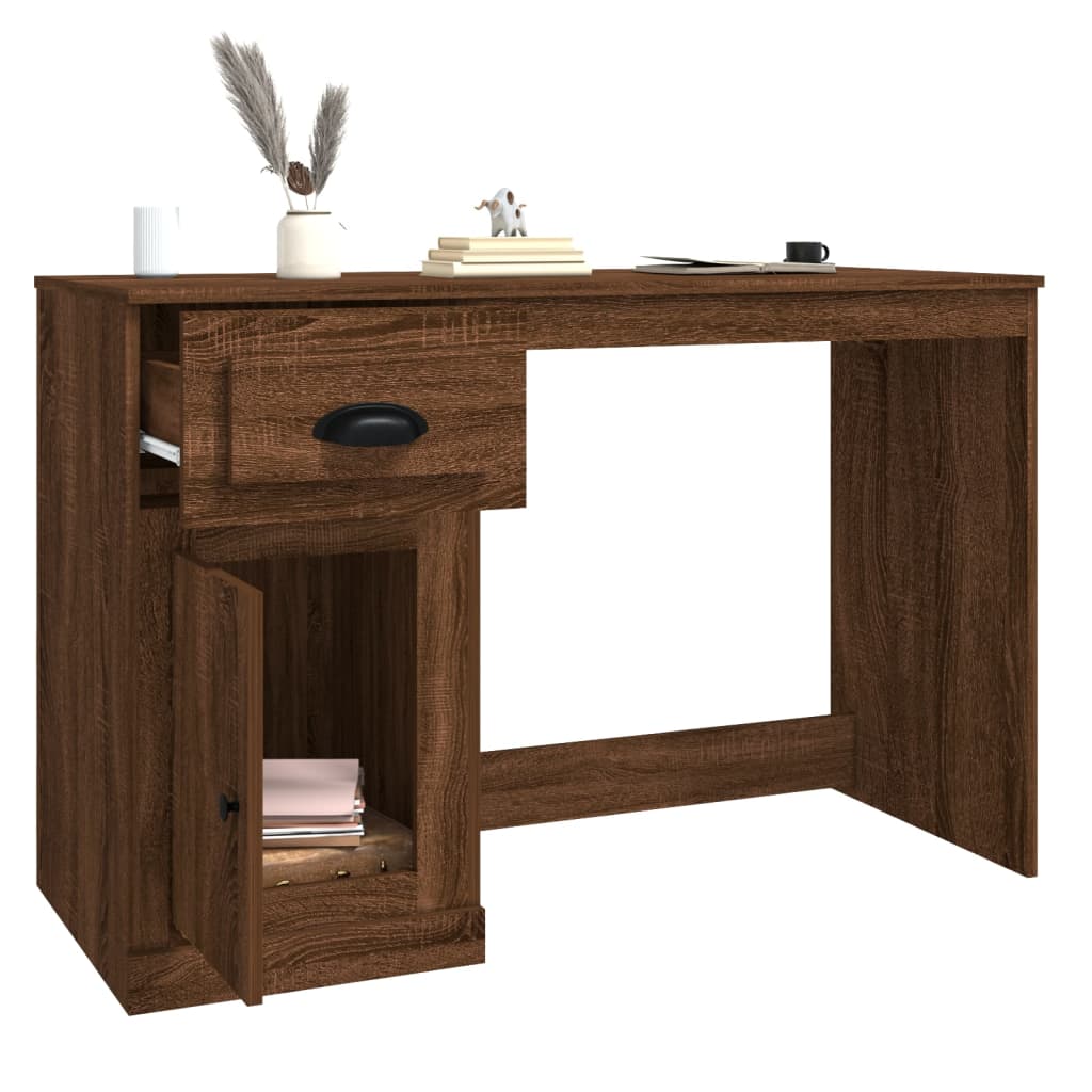 vidaXL Desk with Drawer Brown Oak 115x50x75 cm Engineered Wood