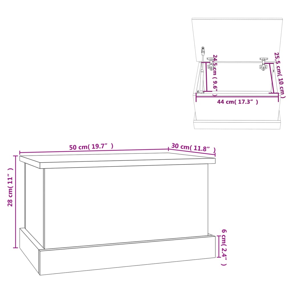 vidaXL Storage Box Black 50x30x28 cm Engineered Wood