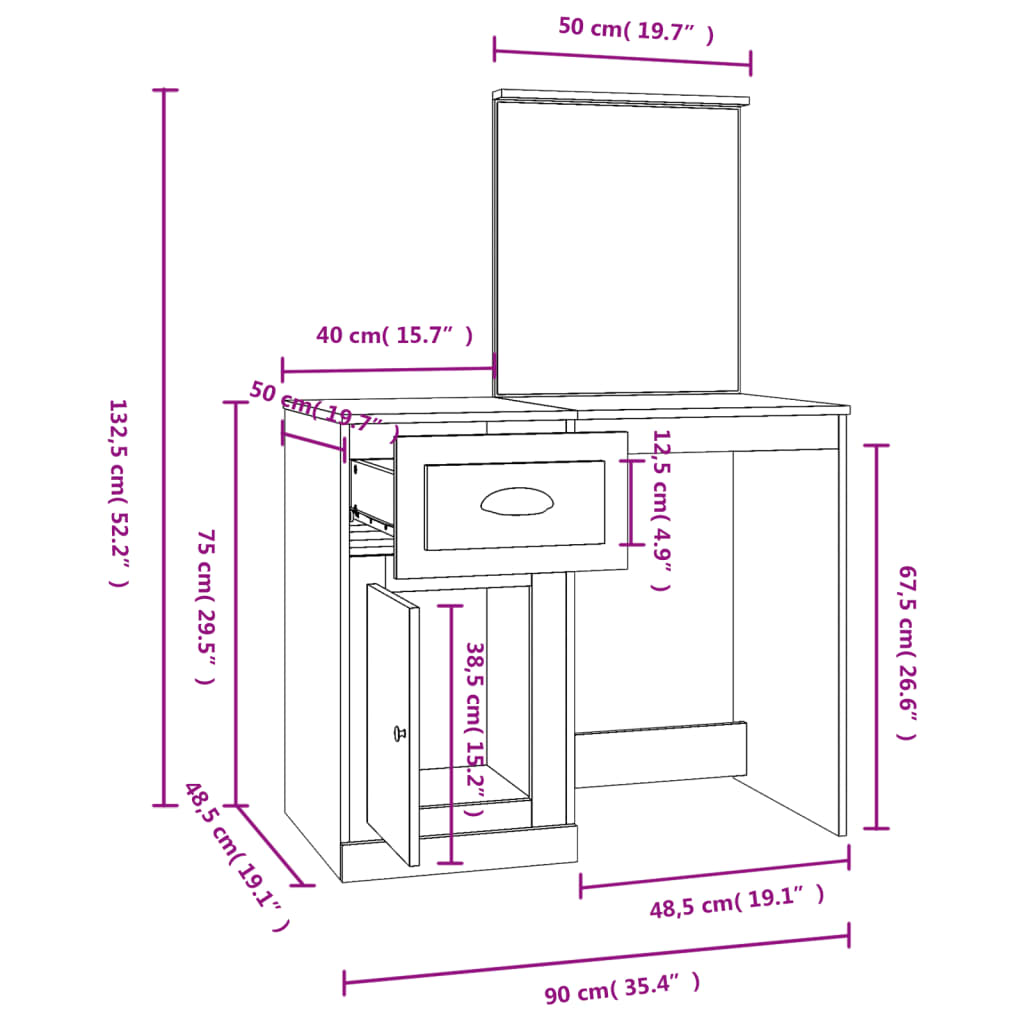 Dressing Table | Black | Engineered wood, acrylic | Standard