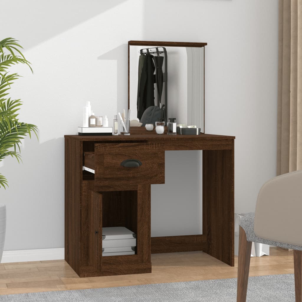 vidaXL Dressing Table with Mirror Brown Oak 90x50x132.5 cm Engineered Wood