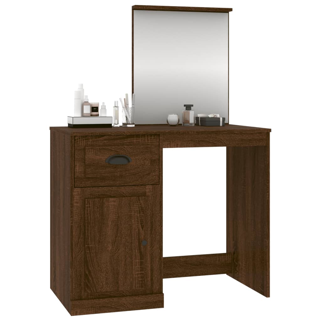 vidaXL Dressing Table with Mirror Brown Oak 90x50x132.5 cm Engineered Wood