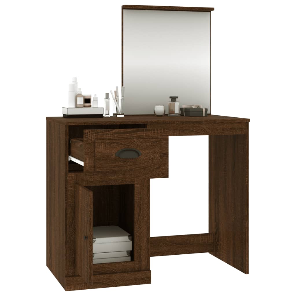 vidaXL Dressing Table with Mirror Brown Oak 90x50x132.5 cm Engineered Wood