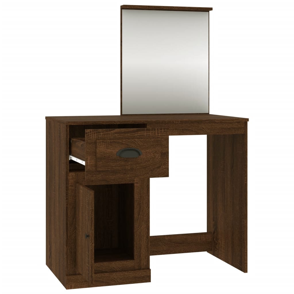 vidaXL Dressing Table with Mirror Brown Oak 90x50x132.5 cm Engineered Wood