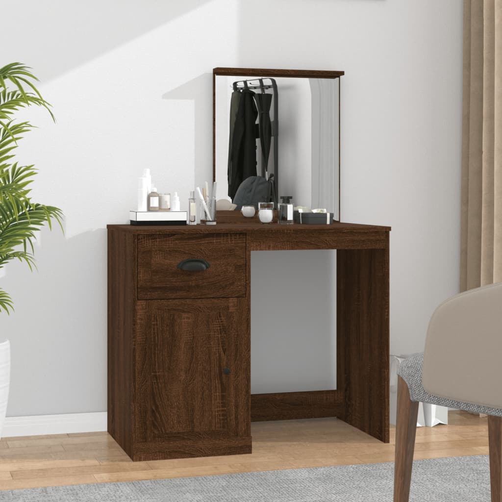 vidaXL Dressing Table with Mirror Brown Oak 90x50x132.5 cm Engineered Wood