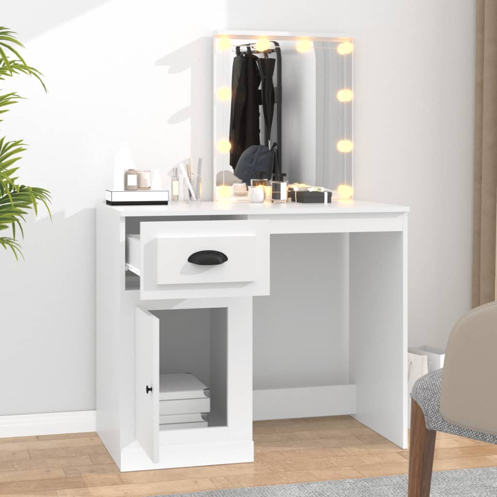 vidaXL Dressing Table with LED White 90x50x132.5 cm Engineered Wood