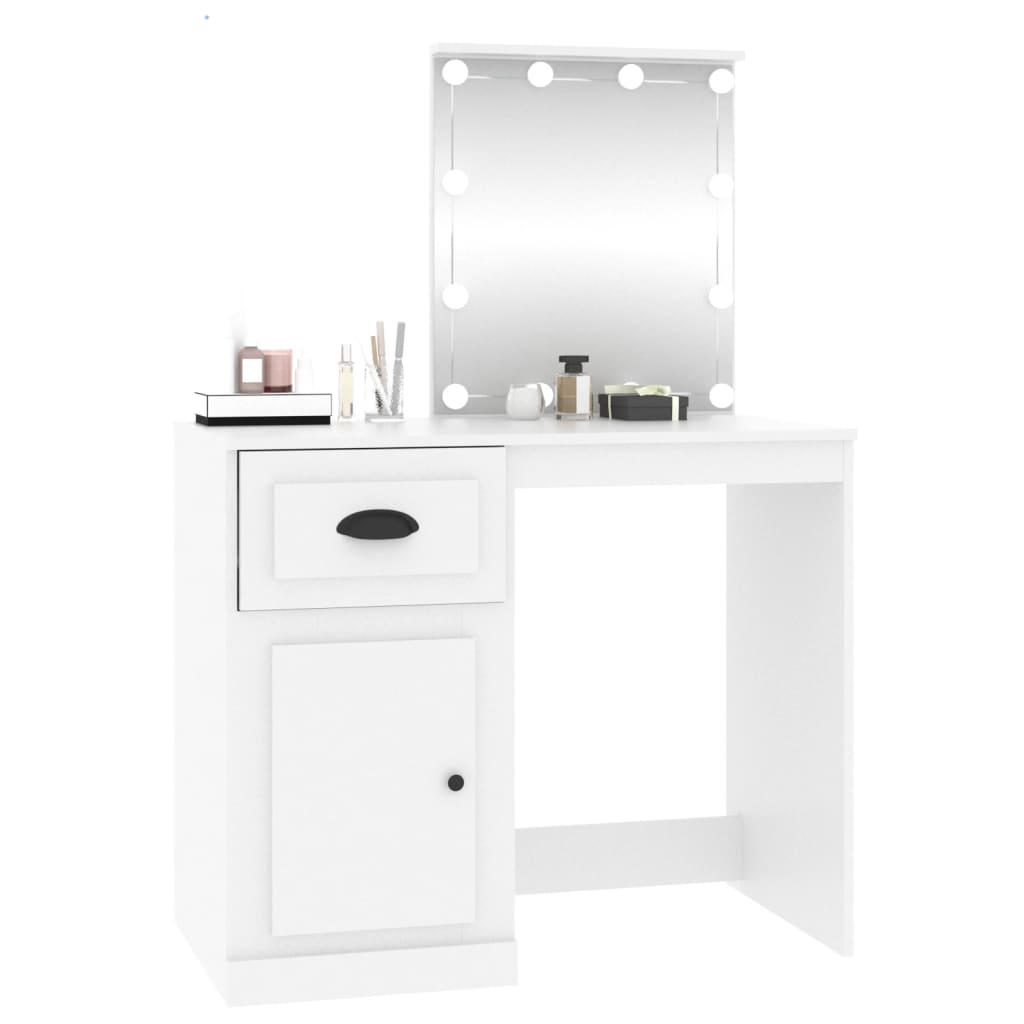 vidaXL Dressing Table with LED White 90x50x132.5 cm Engineered Wood