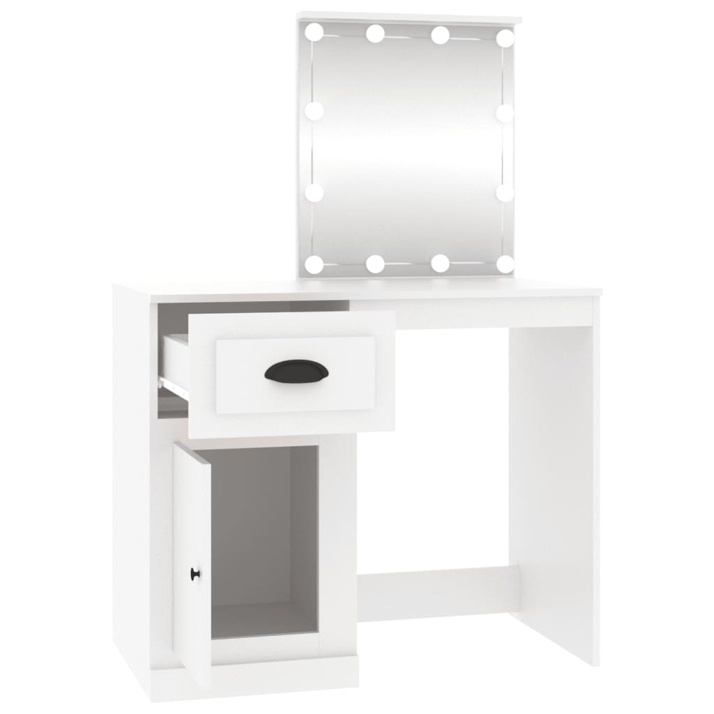 vidaXL Dressing Table with LED White 90x50x132.5 cm Engineered Wood