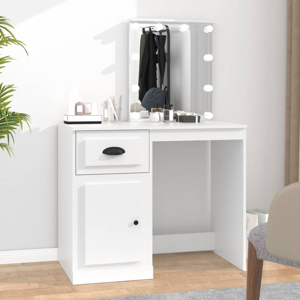 vidaXL Dressing Table with LED White 90x50x132.5 cm Engineered Wood